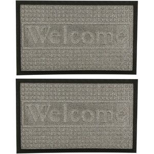 Smart Home Grey Embossed Welcome Outdoor Mat 26 x 16 in, 2 Pack
